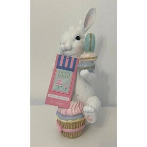 Sweet Treats EASTER BUNNY Pastel Macaron Cupcake Pink Bow Easter Decor CUTE
